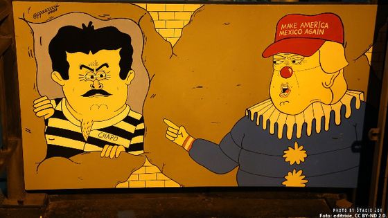 Feinde im Comic und Realität? Straßenlünstler @ppaazzzzii hat Trump gegen den Drogenboss "El Chapo" positioniert. Foto: editrixie, CC BY-ND 2.0.