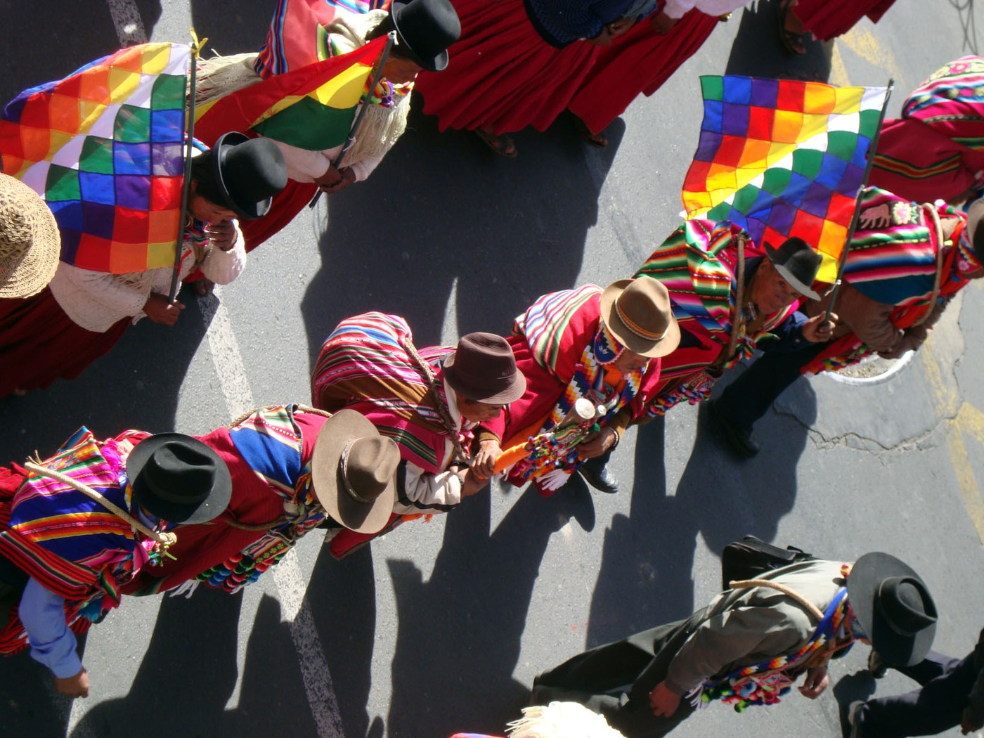 Indigener Protestmarsch durch La Paz. Symbolbild (2008): Whipalas, Ray Edson Hurtado Romero, CC BY 4.0