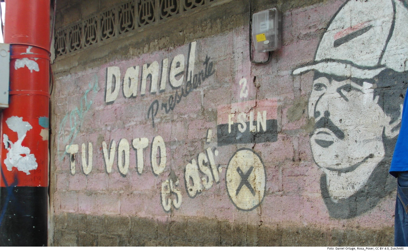 Wahlwerbung für Präsident Daniel Ortega. Foto (Symbolbild): Daniel Ortega, Rosa_Poser, CC BY 4.0​​​​​​​, Zuschnitt