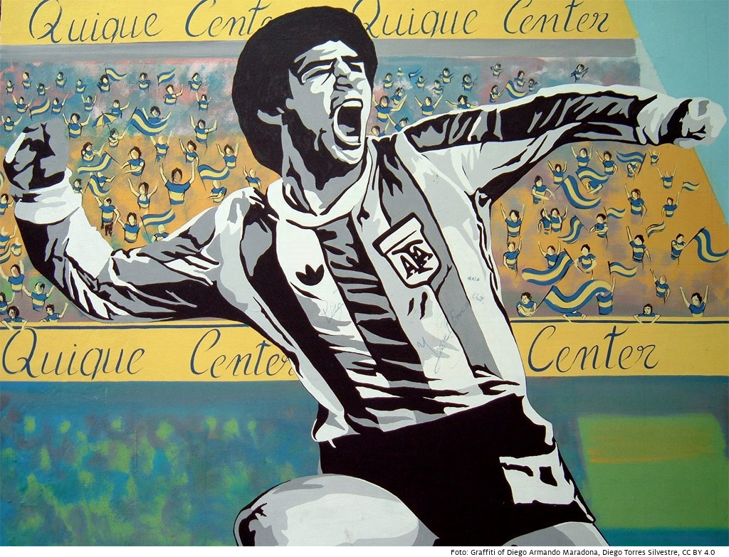 Wandmalerei im Künstlerviertel La Boca der argentinischen Hauptstadt Buenos Aires. Foto: Graffiti of Diego Armando Maradona, Diego Torres Silvestre, CC BY 4.0